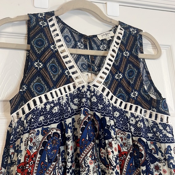 Umgee off white red blue paisley flowy boho tunic sleeveless top oversized S/M - Picture 6 of 8